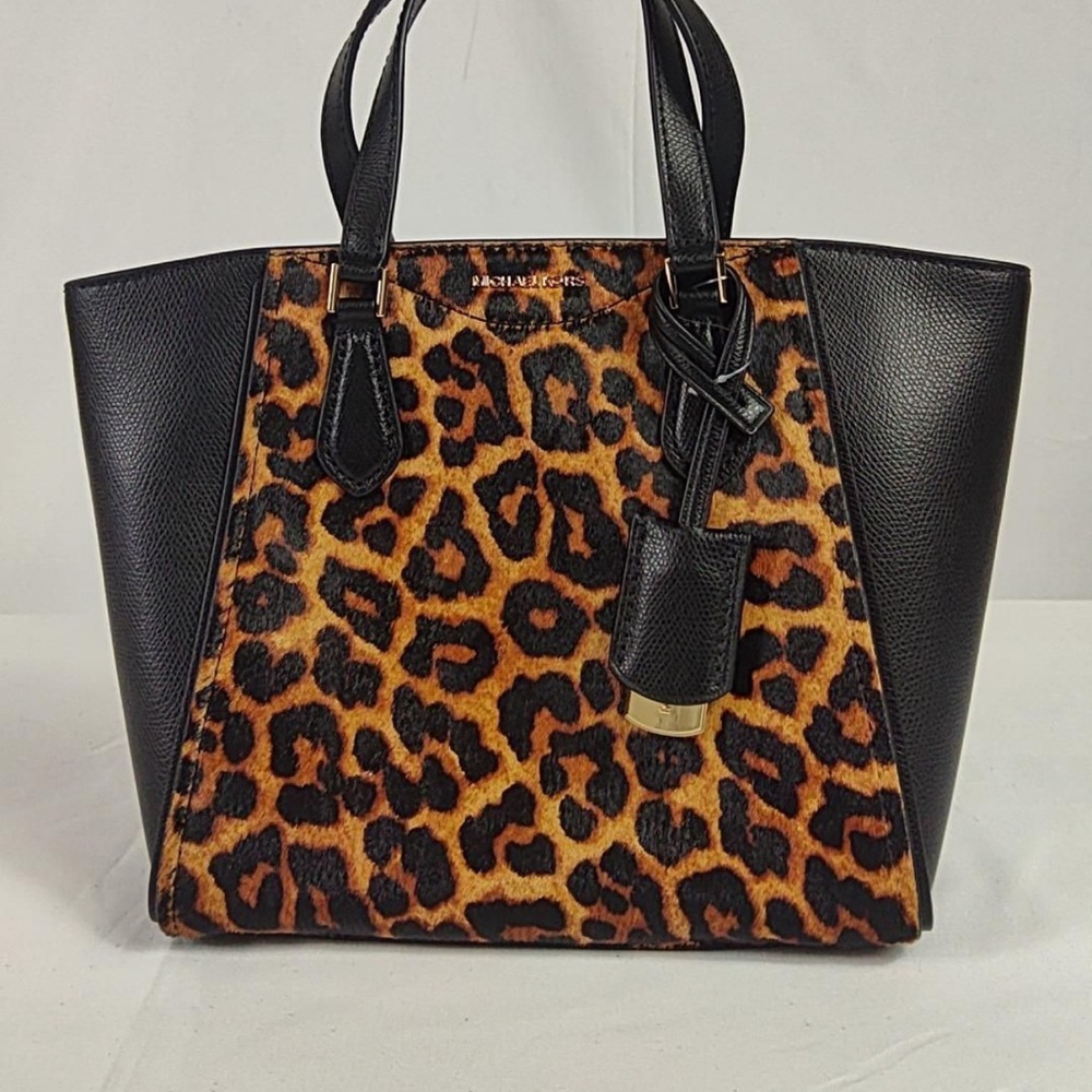 Michael Kors Black and Leopard Print Medium Tote
